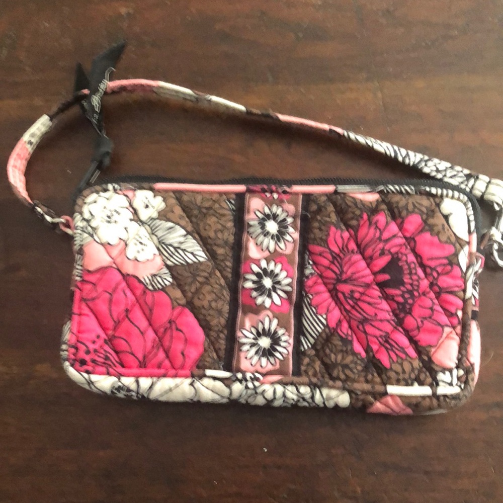 Vera Bradley Wristlet Wallet Mocha Rouge 7" X 4" Retired 2012